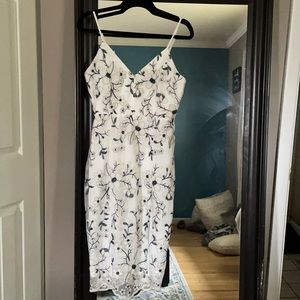 Starleena White & Blue Floral Embroidered Midi